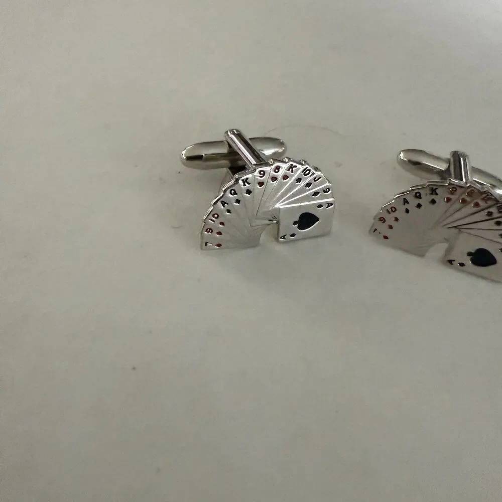Men's Classic Playing Card Cuff links Silver Tone Ace Of Spades Front Card